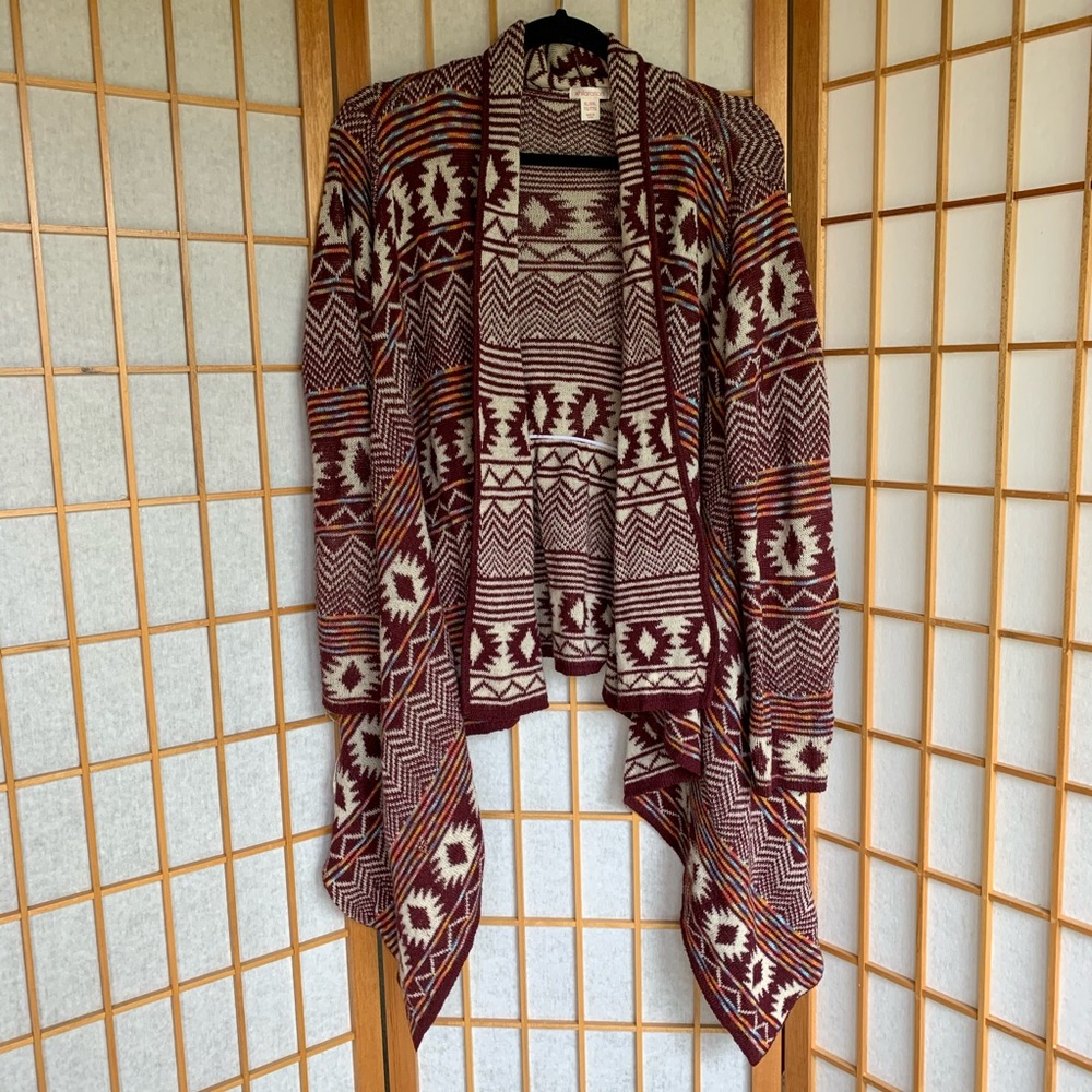 Maroon & Cream Aztec Print Cardigan